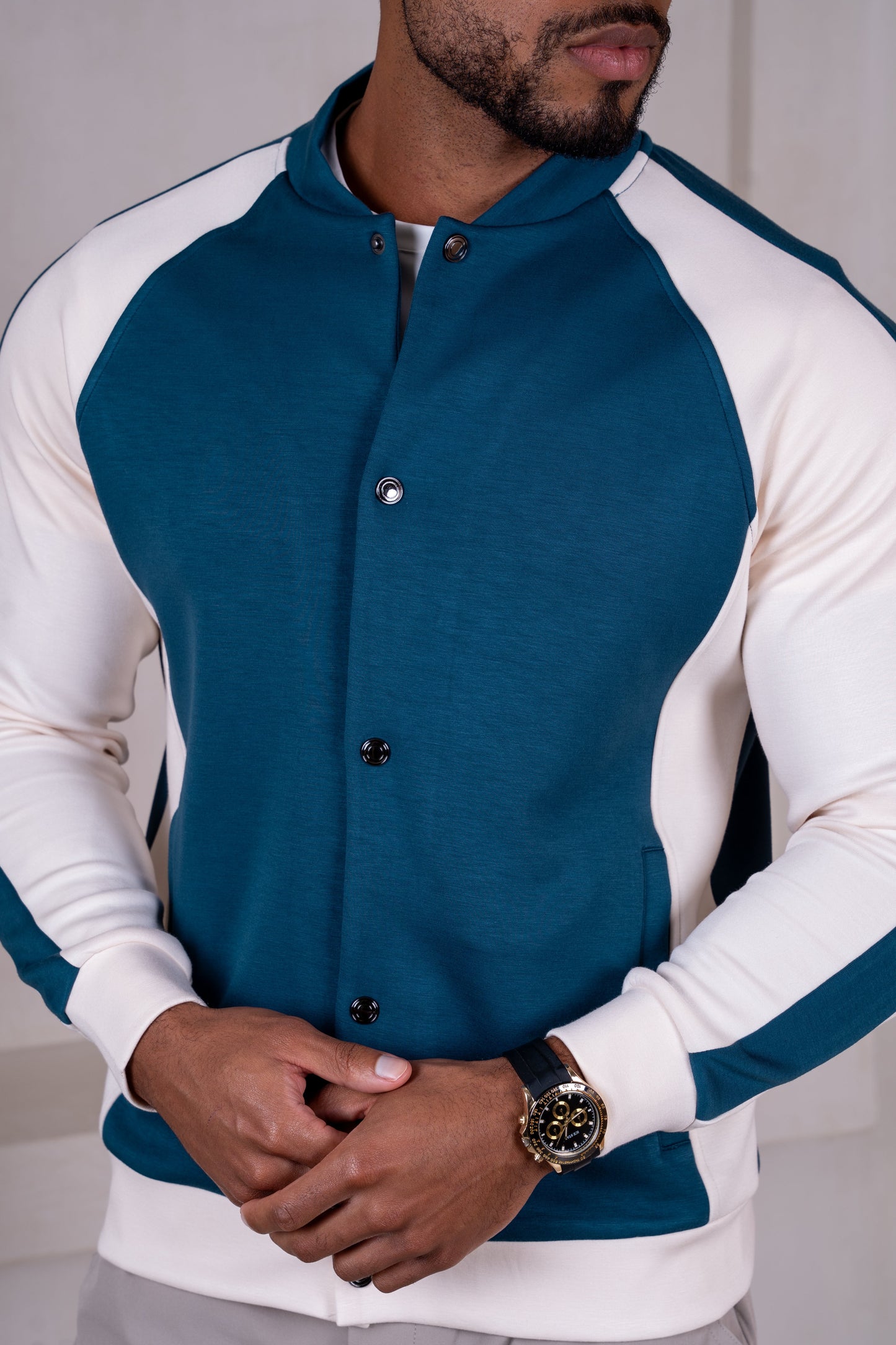Panelled Scuba Varsity Jacket - Navy