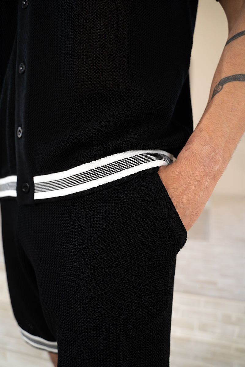 Mesh Tape Knitted Shorts - Black