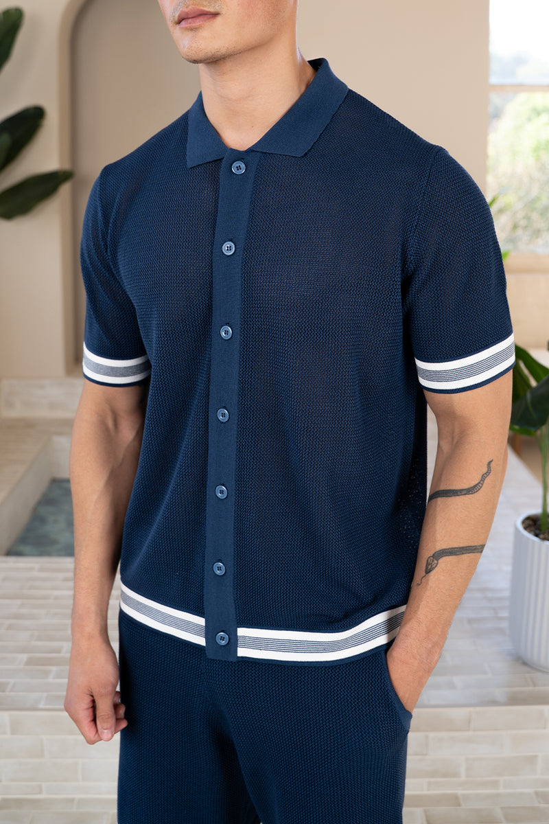 Mesh Tape Knitted Shorts - Navy