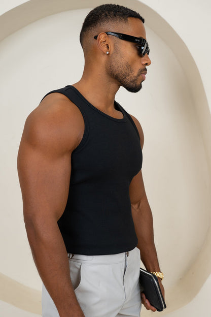 Essential Ribbed Vest - Black