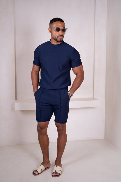 Pleated Slim Fit T-Shirt - Navy