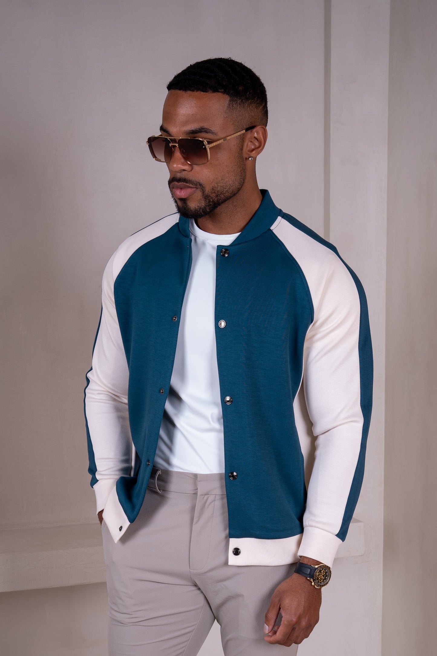 Panelled Scuba Varsity Jacket - Navy