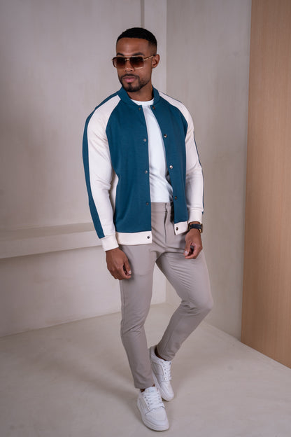 Panelled Scuba Varsity Jacket - Navy