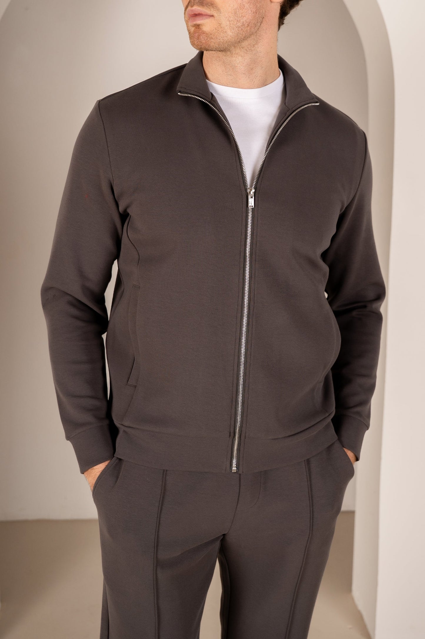Interlock Zip-Up Jacket - Charcoal